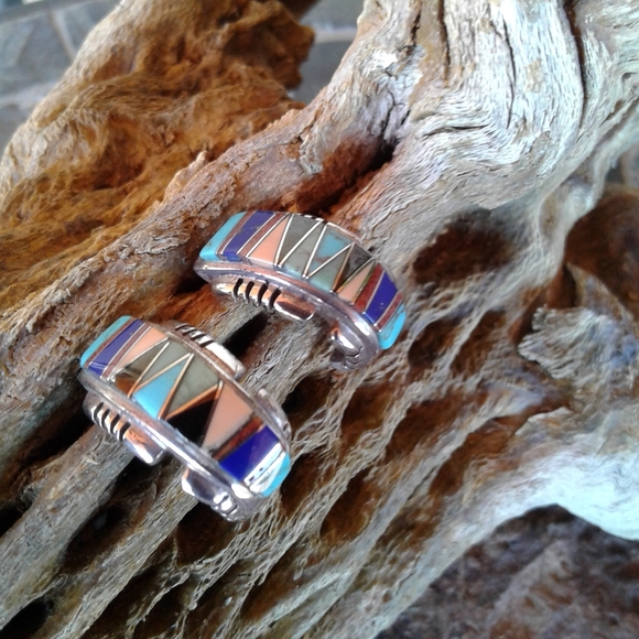 Sterling Silver multi inlay choker necklace set - Picture 5 of 16